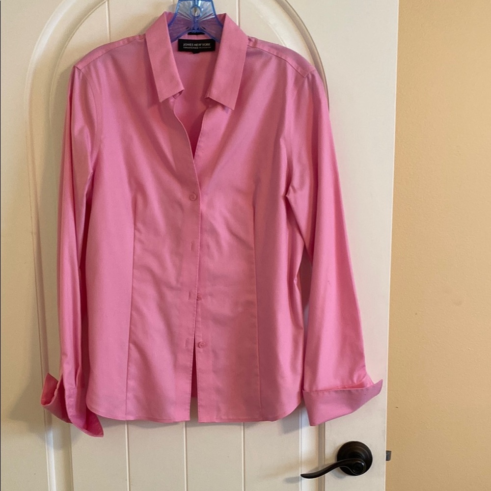 Jones New York Pink Long Sleeve Fitted Button Down Shirt